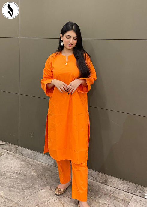 NZSC-1506 Stiched 2 Piece orange Co Ord Set Cotton